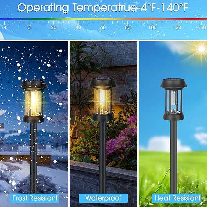 Solar Pathway Lights, 8 Pack Glass Solar Lights Outdoor, Solar Stake Lights Landscape Lighting for Outside Path Walkway Driveway Sidewalk Lawn Yard Garden Decor