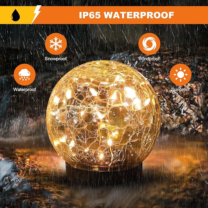 Solar Globe Lights Outdoor Waterproof-Solar Balls-Solar Garden Lights-Solar Orbs for Outside 4 Pack Cracked Glass Ball for Lawn Patio Yard Backyard Decorations, DS-XBQ-1-1-1