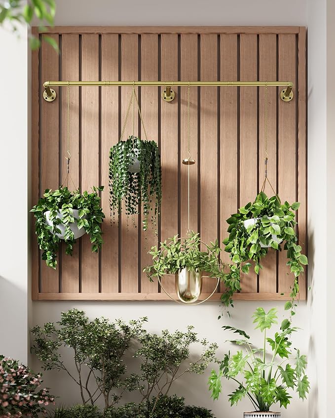 Plant Hanger Indoor, Hanging Planters for Indoor Plants with 6 Hanging Chains, Wall Plant Hanging Rod for Window Ceiling, 65 Inch, Metal/Golden…
