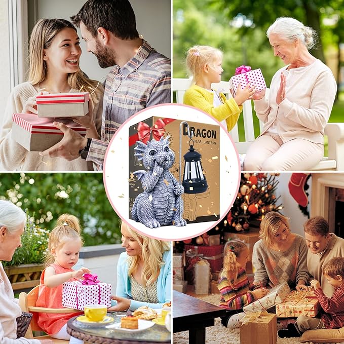 Goodeco Dragon Statue with Solar Lantern - Garden Decor for Lawn, Patio, and Yard - 8.3 inches Dragon Gifts & Outdoor Decorations