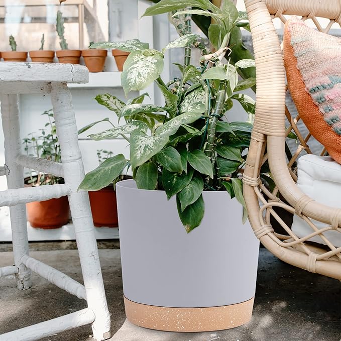 QCQHDU 12 inch Plant Pot, 2 Pack Planters for Indoor Plants with Drainage Holes & Saucer, Outdoor Flower Pots Home Garden Modern Decor