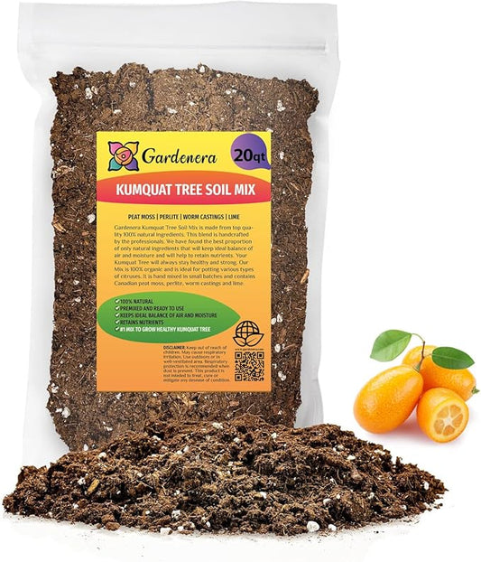 Gardenera's Premium Kumquat Soil Mix - Quick Drain Potting Soil for Growing and Repotting Citrus Japonica - 20 Quart