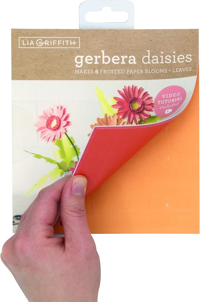 Lia Griffith Frosted Paper Blooms, Gerbera Daisies, 6" x 6.5", Assorted, 17 Pages, Colors May Vary Count