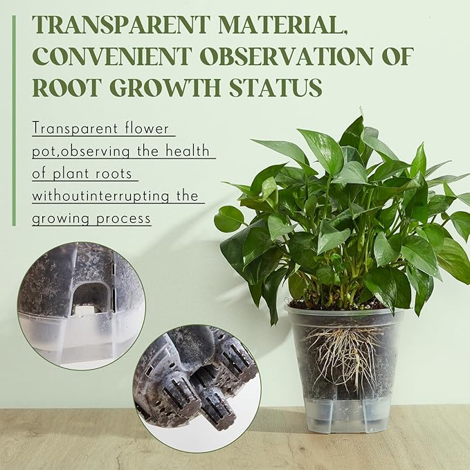 9 Pcs Clear Self Watering Pots 5/6 /7 Inch Self Watering Planters with Deep Reservoir and High Drainage Holes for Indoor Outdoor Plants and Flowers