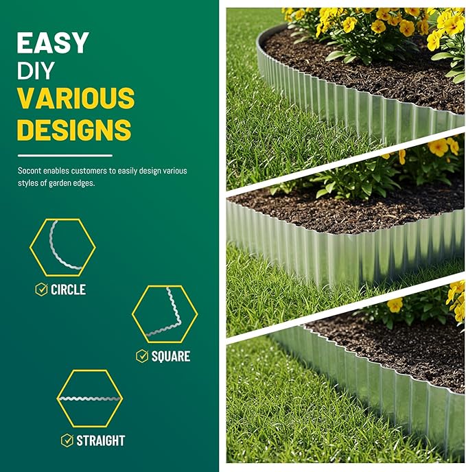 Corrugated Metal Garden Edging, 6"×40Ft Durable Landscape Border for Garden, Lawn, Flower Beds and Paver Edging (Silver)