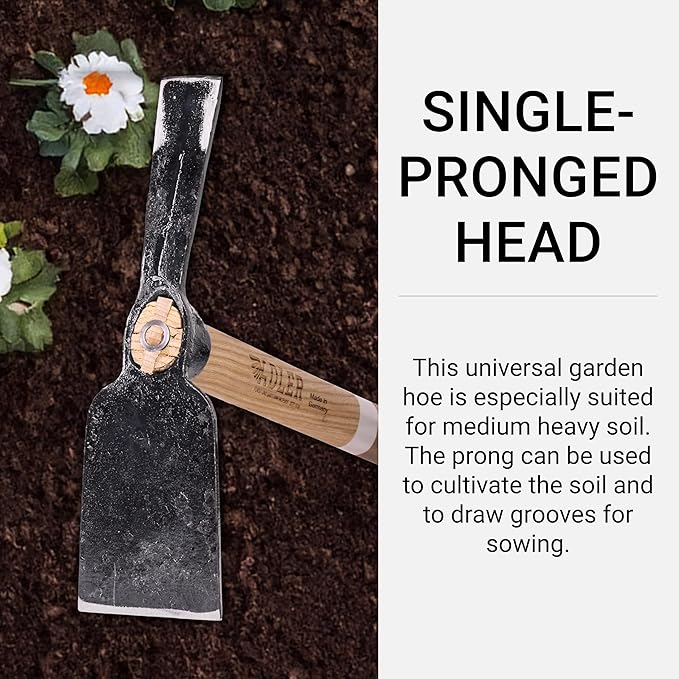 Adler - The Rosie Garden Hoe, Heavy Duty Yard Tool Lawn Care, Loosening Soil, Weeding, and Digging, Steel Head 10.6 inches, Wood Handle 17.7 inches (Rose)