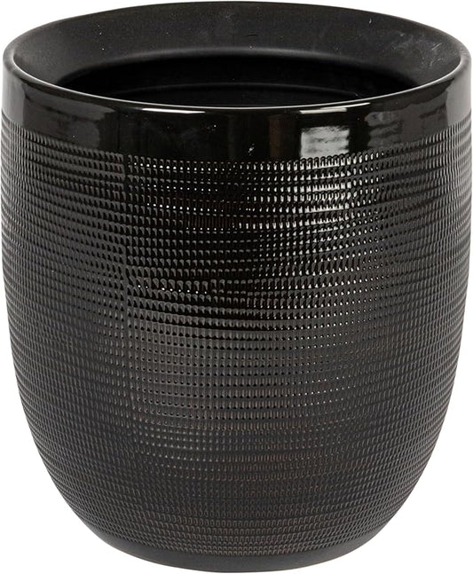 Creative Co-Op Coastal Embossed Textured Stoneware Planter, Black