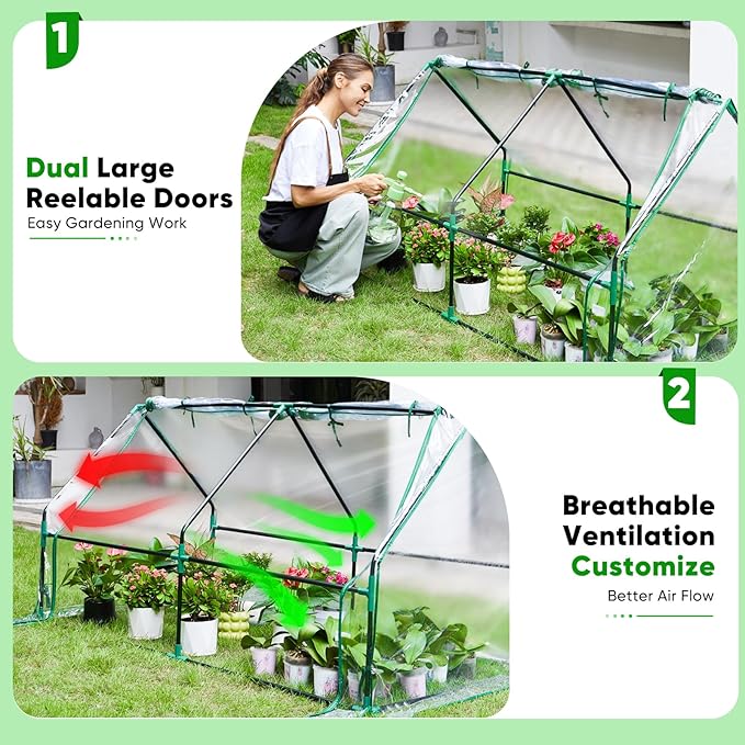 Greengro Mini Greenhouse, 71" x 36" x 36" Portable Greenhouses for Outdoors with Roll-up Zipper Door, Ground Stakes & 20 T-Shaped Plant Tags, Waterproof UV-Resistant Green House for Indoor
