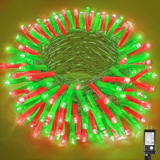 Vivideal 200 LED Red and Green Christmas Lights - 66ft String Lights Indoor Clear Wire 8 Modes Plug in Waterproof Fairy Lights with Timer Memory for Indoor Outside Bedroom Home Party Decorations