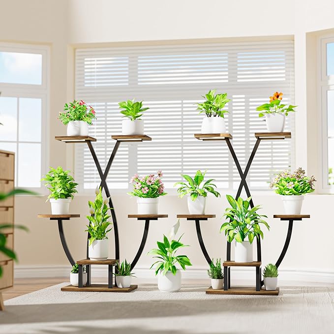 Plant Stand Indoor with Grow Light - 2 Pack Metal Plant Shelf, 6 Tiered Corner Plant Stand for Multiple Plants Display Rack Holder, Flower Stand for Indoor Plants, Balcony, Patio, Living Room, Garden