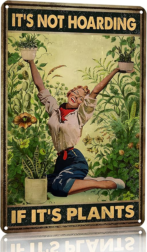 Bestylez Gardening Gifts Vintage Gardening Tin Sign It‘s Not Hoarding If It's Plants Sign for Home Garden Greenhouse Living Room Bedroom Outdoor Decor 8X12 Inch (3066)