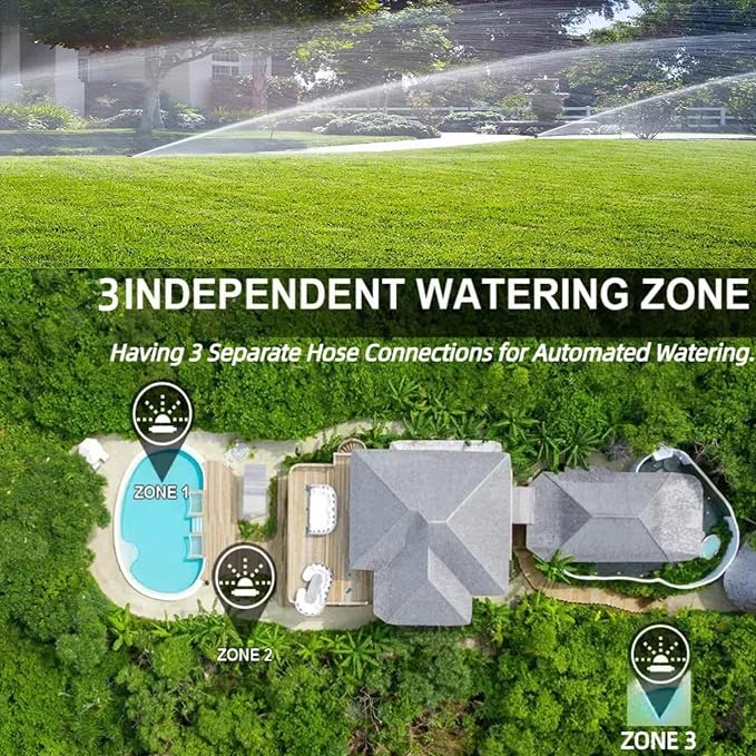 3 Outlet Sprinkler Timer Brass, XinFuture Water Timer, Programmable Garden Hose Timer with Rain Delay, Manual& Automatic Watering System, Waterproof Digital Irrigation Timer for 3 Separate Water Zones