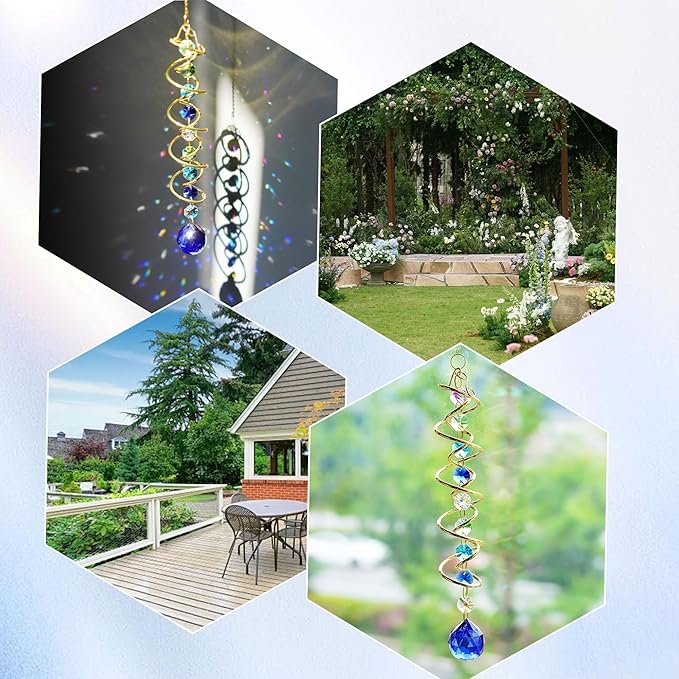 H&D HYALINE & DORA Gazing Ball Spiral Tail Crystal Suncatcher, Rainbow Maker Crystal Beads Decor Sun Catcher Hang with Hook for Window Indoor Outdoor