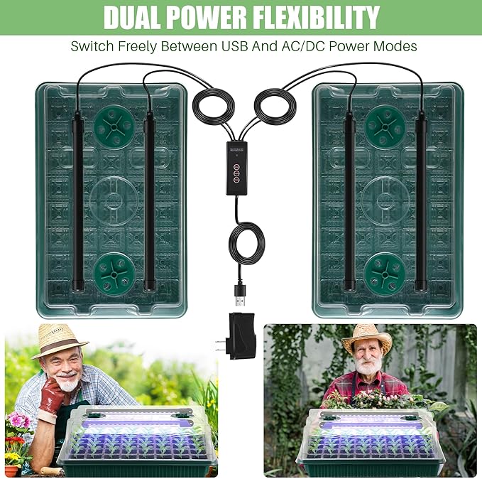 2 Pack Seed Starter Tray with Grow Light High Dome Seed Germination Kit 80 Cells with 4 LED Grow Lights Seedling Starter Kit with Smart Timer and 3 Modes for Home Gardeners, Indoor Greenhouse