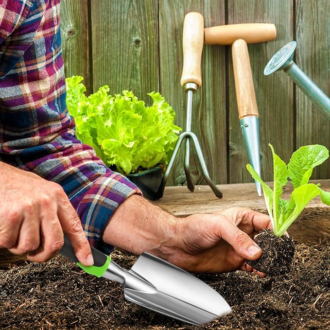 Garden Shovel Aluminum Alloy Heavy Duty Trowel Garden Tool Small Shovels for Digging Metal Hand Trowel Spade with Soft TPR Handle for Lawn Yard Farm Home Shop Planting(12 Pcs)