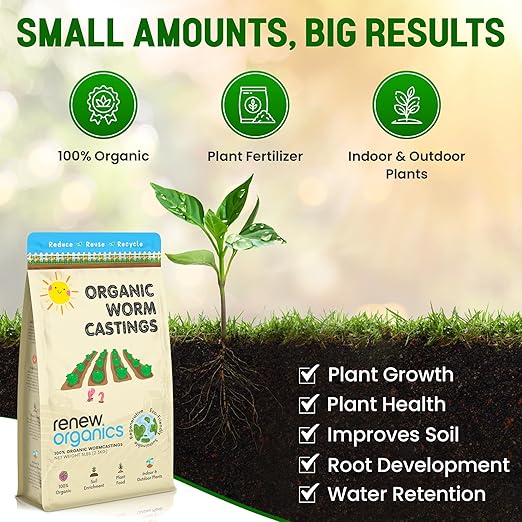 100% Organic Worm Castings (3lbs) – Premium Worm Castings for Plants – Worm Castings Organic Fertilizer & Soil Enhancer – Improves Plant Health & Growth, Odorless & Non-Burning – Earthworm Castings