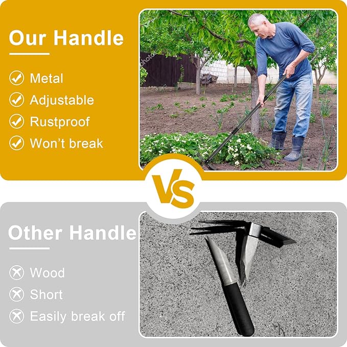 Garden Hoe and Cultivator, Heavy Duty Hand Hoe with Tiller with 31” Long Handle, Cultivator Hoe Garden Tools Durable Cultivator Hoe Rake Fork for Gardening Weeding Planting Loosening Soil