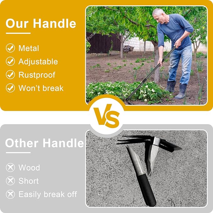 Hoe and Cultivator - 45” Long Handle - Heavy Duty Garden Hoe Tiller, Standing Hoe Garden Tools Durable Cultivator Hoe Hand Rake Fork for Gardening Weeding Planting Loosening Soil