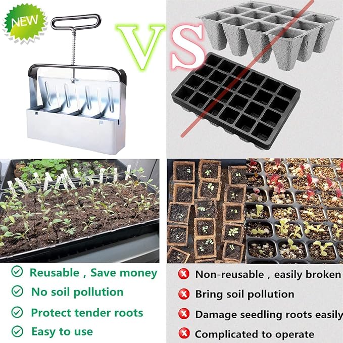 Hand-held Soil Blocker 4pcs 2 Inch Seed Block Makers at a Time, for Seed Start Garden Soil Potting Soil for Outdoor Plants (7.7in*2in)
