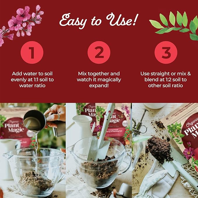 Compressed Organic Potting Soil: 100% Organic, Expands Up to 4X with Water, Nutrient-Dense Plant Food Derived from Worm Castings, Types of Plants, Kid & Pet Safe (Two 2 lb Bags)