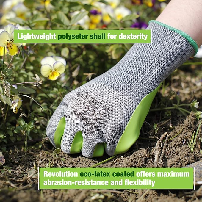 WORKPRO 6 Pairs Garden Gloves, Work Glove with Eco Latex Palm Coated, Working Gloves for Weeding, Digging, Raking and Pruning(L)