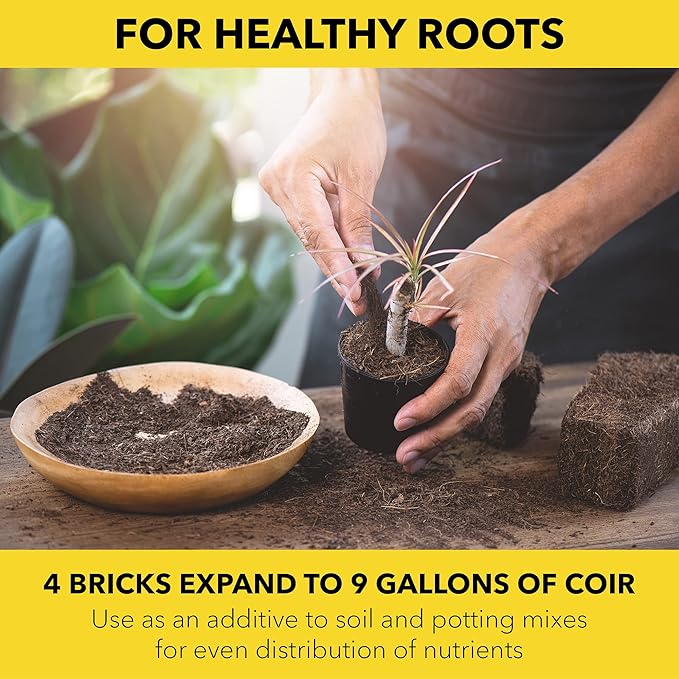 Harris Coco Coir Pith, 4 Bricks Expand to 9 Gallons of Coconut Coir to Promote Healthy Root Growth