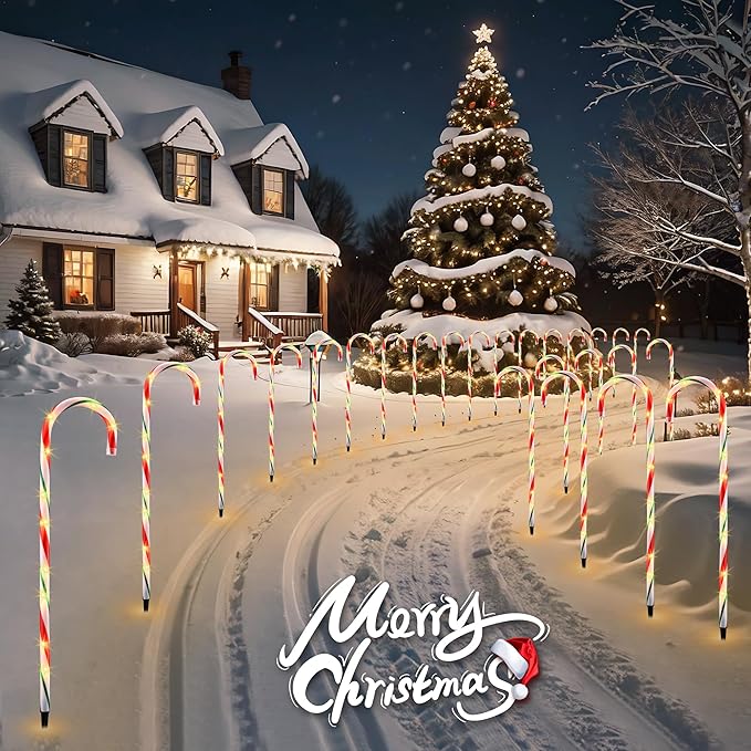 VCOKEN 30'' Christmas Candy Cane Lights Outdoor Pathway, Set of 10 Christmas Candy Cane Markers Decoration, Connectable & Light Up Xmas Holiday Party Yard Art Indoor Outdoor, Red&Green