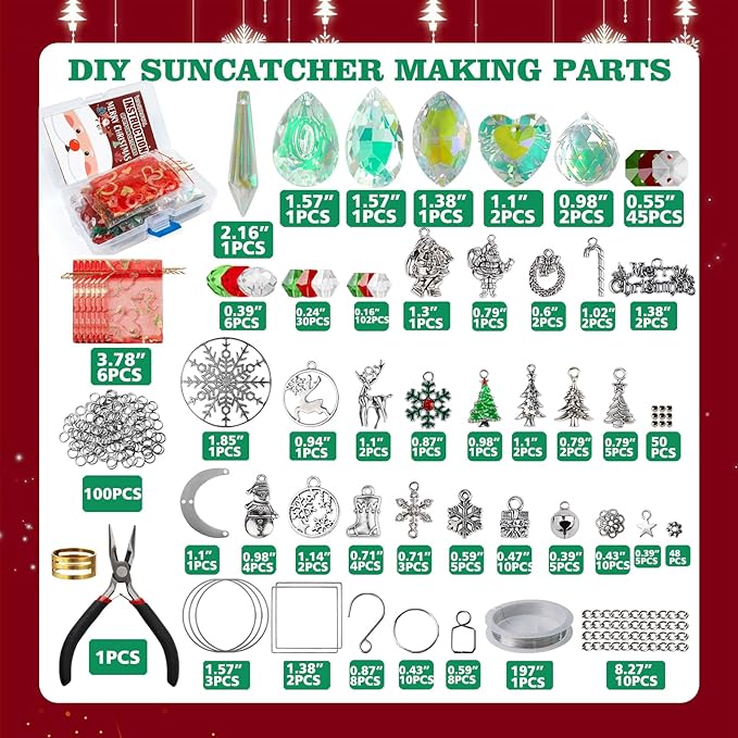WASTROYAL 500 Pcs+ DIY Suncatcher Making Kits for Adults Crystal Christmas Sun Catchers Crafts Rainbow Maker for Christmas Decor Indoor Window Christmas Favors Sun Catcher Craft (Christmas)
