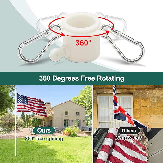 2 Pack Ground Flag Pole for Outside House - 8.5 FT Tangle Free Heavy Duty Flag Pole Kit with Windproof Stand,Outdoor Inground Flag Holder for Yard Garden, Includes Bonus 3x5 American Flag, White