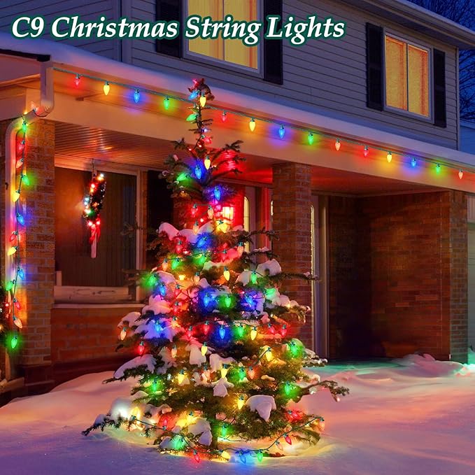 C9 LED Christmas Lights, 34FT 50 Bulbs Outdoor Christmas Decorations for House Waterproof String Lights Extendable Green Wire Fairy Lights for Patio Xmas Garden Party Wedding Holiday Indoor Multicolor