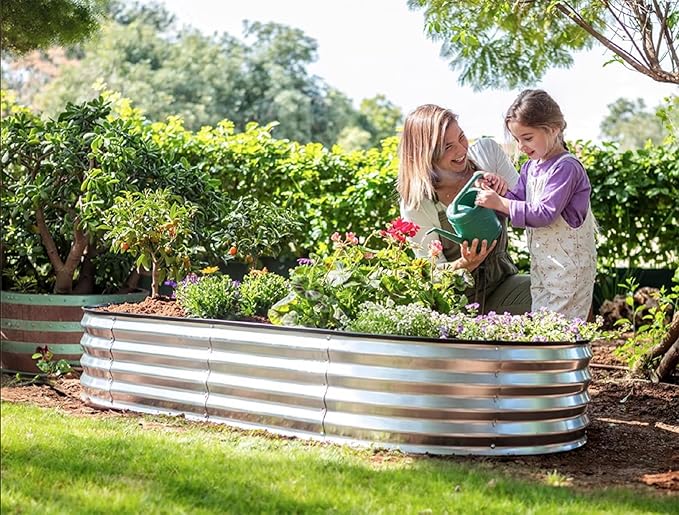 Galvanized Raised Garden Beds Outdoor // 6×3×1 ft Planter Raised Beds for Gardening, Vegetables, Flowers // Large Metal Garden Box (Silver) // Patented Tool-Free Design