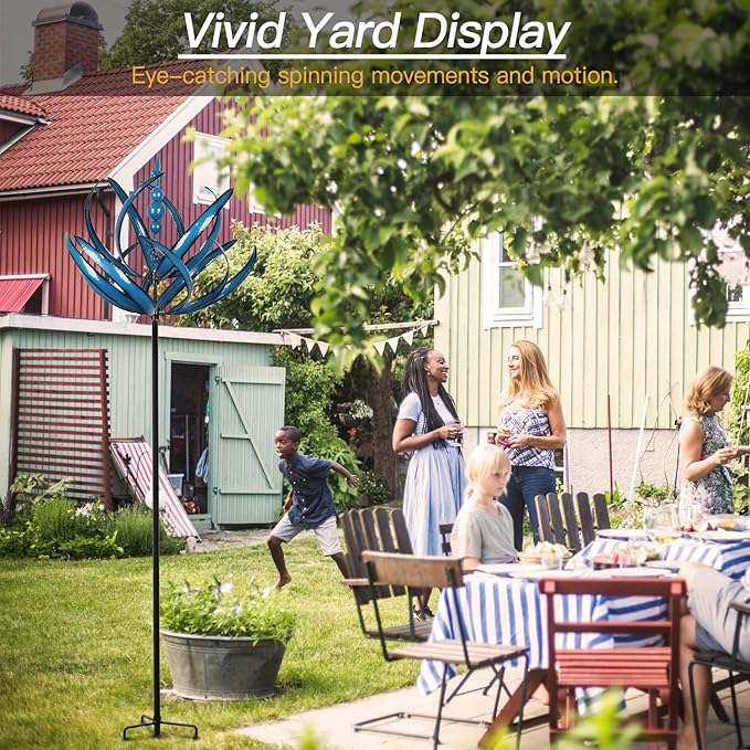 91 inch Wind Spinners Outdoor - Extra Large Outdoor Metal Wind Sculptures Spinners with Stake, Windmills for The Yard Garden, Yard Art Garden Lawn Decor - Blue (27" W x 91" H)