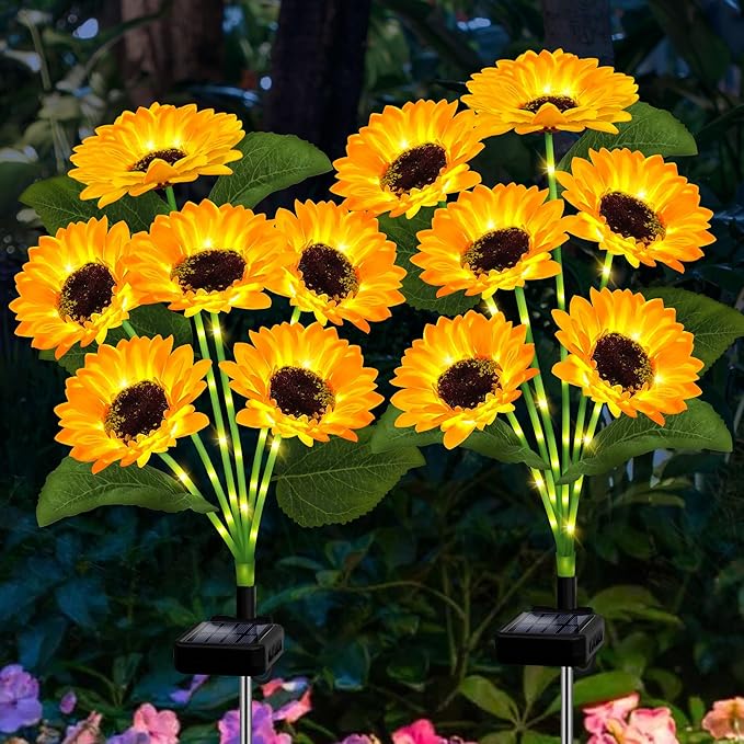 YJFWAL Solar Sunflower Lights 4 Pack with 24 Head Sunflower Outdoor Decorative Lights for Garden Gift for Mom and Friends, IP65 Waterproof Sunflower Garden Stake Lights for Yard Patio Lawn Pathway