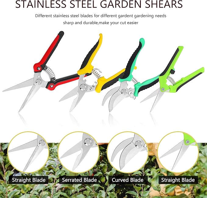 5 pack Garden Pruning Shears Stainless Steel Blades, Handheld Scissors Set with Gardening Gloves,Heavy Duty Garden Bypass Pruning Shears,Tree Trimmers Secateurs, Hand Pruner (Multi-color)