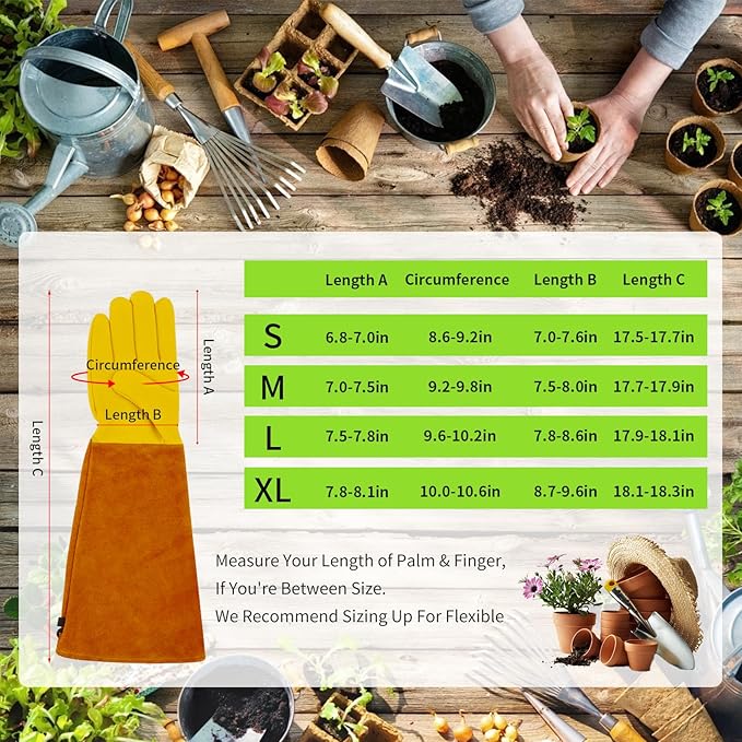 Professional Gardening Gloves for Men&Women, Rose Pruning Gloves Thorn Proof, Adjustable Cuff, Breathable Leather Cowhide Long Garden Gloves,Garden Gifts & Tools for Gardener,Yard Work