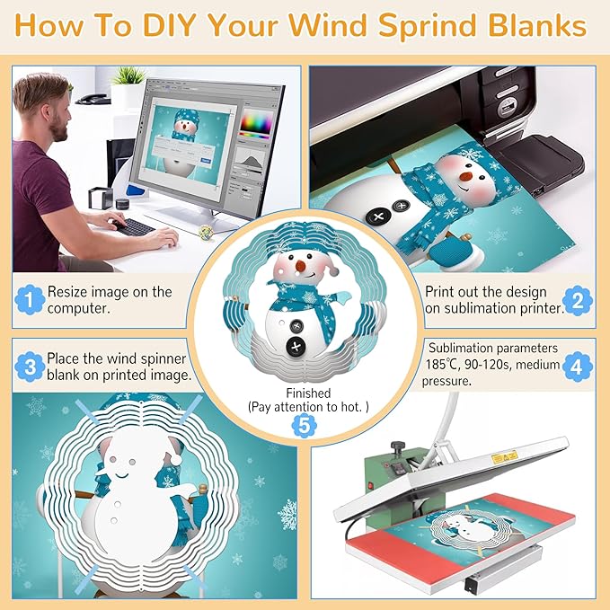 Sublimation Wind Spinner Blanks, 10 Inch 3D Aluminum Metal Hanging Wind Spinner Bulk for Garden Yard Outdoor, Window Porch Decoration for Heat Press Transfer DIY (20. snowman-6pcs)