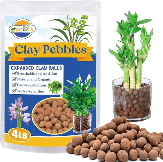 ZeeDix 4LB Expanded Clay Pebbles for Plants Hydroponic, 6QT 4mm-16mm Clay Leca Balls Hydroponic Rocks Growing Medium Potting Stones for Indoor Plants Drainage, Aquaponics, Natural Orchid Pebbles Balls