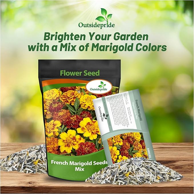 Outsidepride French Marigold Seeds Mix - 1/4 Lb. Annual, Compact, Heat & Drought Tolerant Flower Seeds for Planting w/Orange & Yellow Prolific Blooms, Ideal for Vibrant Pollinator Gardens
