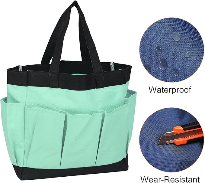 HARFINGTON Garden Tool Bag 11.2" x 5" x 11" Large Oxford Waterproof with Pockets Garden Tote Bag Gardening Plant Tool Organizer Storage Carrier Store for Outdoor Women Men, Light Green
