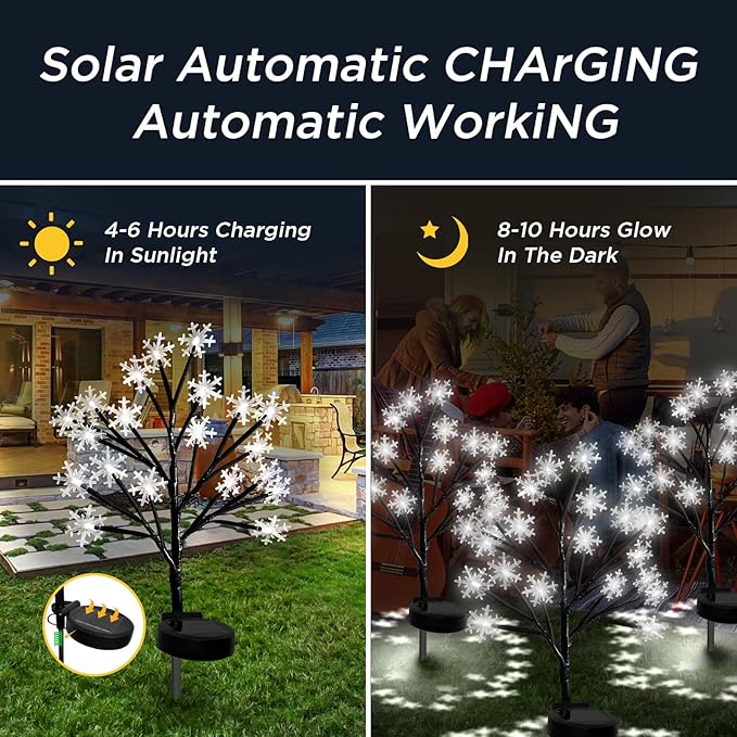 Upgrade Snowflake Solar Christmas Lights Outdoor - 2PACK 40LED Snowflake Pathway Lights for Outdoor Christmas Decorations,Waterproof Solar Snowflake Lights for Yard Garden Xmas Party Decor(Cool White)