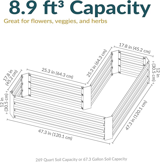 Sunnydaze Galvanized Raised Garden Bed - Metal Raised Bed for Gardening - Outdoor Planter Box for Flowers, Plants, and Vegetables - Blue - 12" L-Shaped