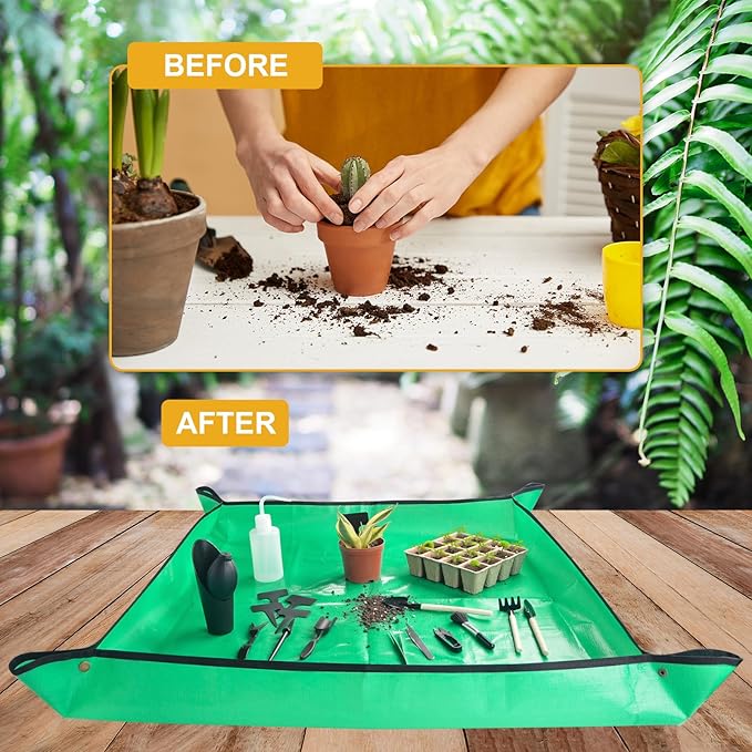 26PCS Succulent Tools Set, Indoor Gardening Tools Kit Includes 39" Plant Repotting Mat & 19 Pcs Mini Succulent Hand Tools & 96 Cells Seed Starter Trays for Indoor Plant Care Gifts