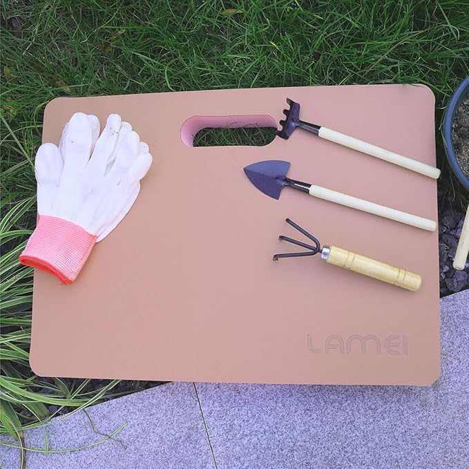 Thick Garden Kneeling Pad, with Waterproof Leather Surface, Non-Slip High Density POE, High Resilience, Lightweight, Double-Sided Use Cushion for Gardening, Yoga, Housework (Pink)