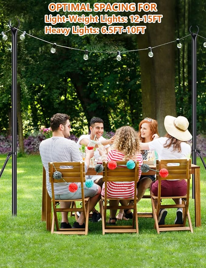 LOPANNY String Light Poles - 2 Pack 9.8FT Ft Light Poles for Outside String Lights,Outdoor Light Poles with Fork,Metal Poles Stand for Patio Deck Backyard