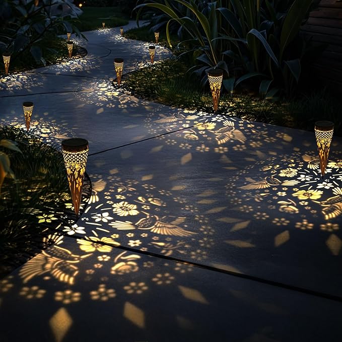 KAIXOXIN Solar Garden Lights, Metal Hummingbird Pathway Lights, Outdoor Landscape Lighting for Patio, Backyard, Walkway (Hummingbird, 4)