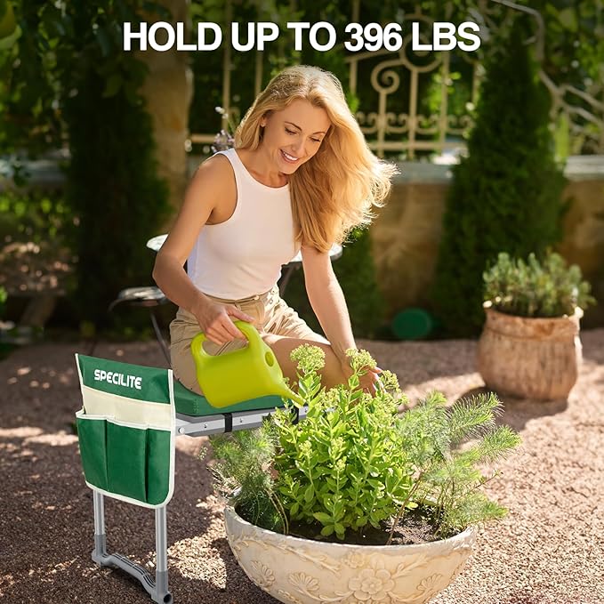 Garden Kneeler and Seat with Kneeling Pad,Heavy Duty Foldable Gardener Stool with 2 Tool Pouches,Anti- Knee and Back Pain, Gardening Gifts for Women,Men Senior