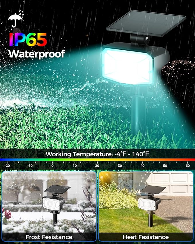 Solar Lights Outdoor Color Changing, 85 LEDs 9 Lighting Modes RGB Solar Outdoor Lights, IP67 Waterproof Multicolor Landscape Spotlights for Halloween Holiday Decorations (2 Pack)