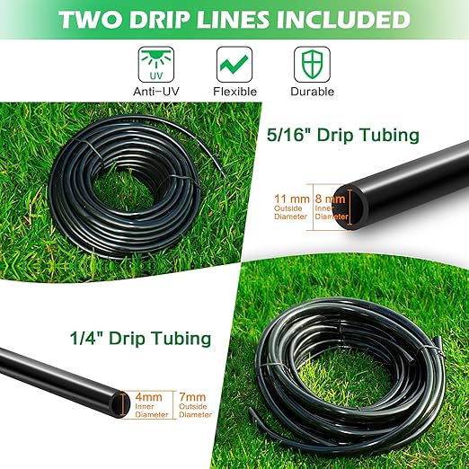 Drip Irrigation System：83FT Adjustable Irrigation Watering System for Garden Bed Greenhouse-Complete Drip Irrigation Kit with Mainline 1/4" Distribution Tubing Drip Emitters and Connectors