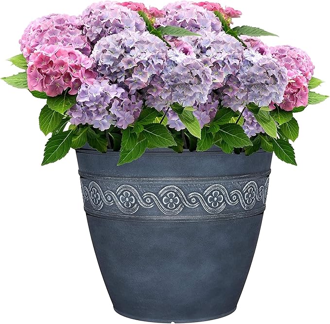Classic Home and Garden Corinthian Resin Flower Pot Planter, Storm Blue, 10"