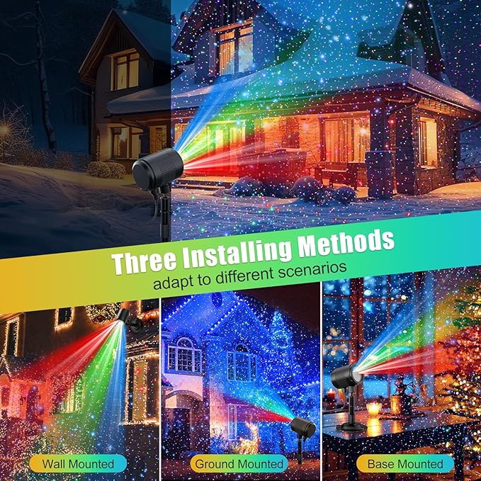 3 Color Christmas Laser Projector Lights Outdoor,Red Green Blue Halloween Projection Lights with RF Control,Waterproof Firefly Laser Light Show Holiday Decor for Party/Xmas/Garden/Home/New Year/Indoor